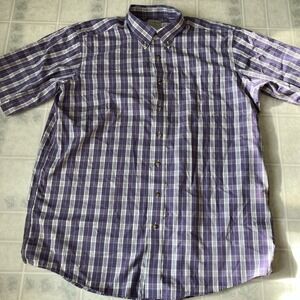 LL Bean Shirt Men XL tall Purple Plaid Short Sleeve Traditional Fit Button Down